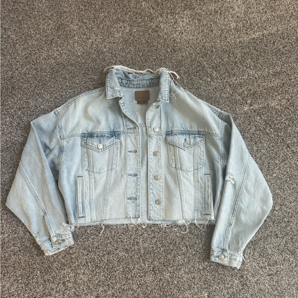 American Eagle Outfitters Distressed Light Blue Jean Jacket